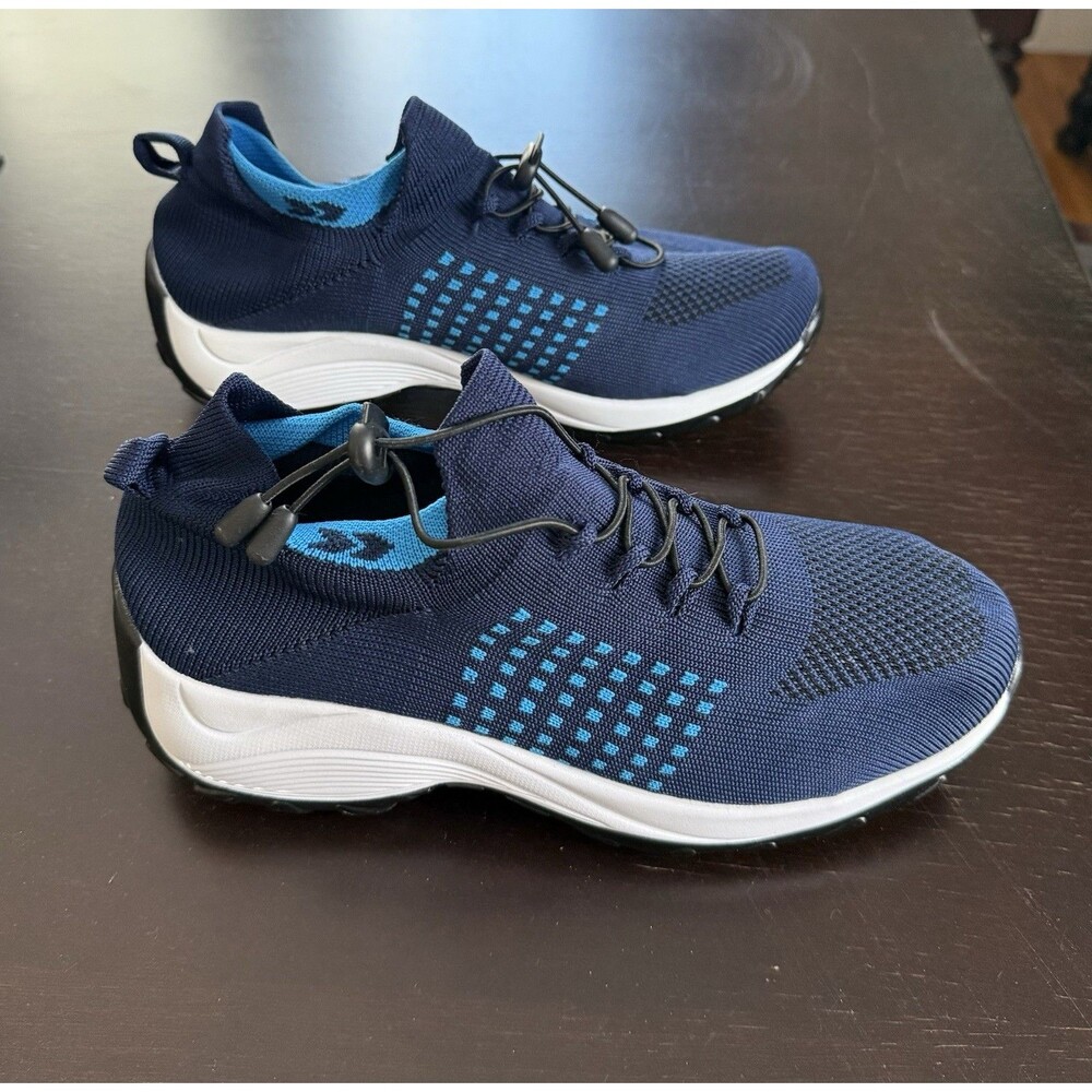 Navy Blue Slip-On Athletic Sneakers with Light Blue Accents
